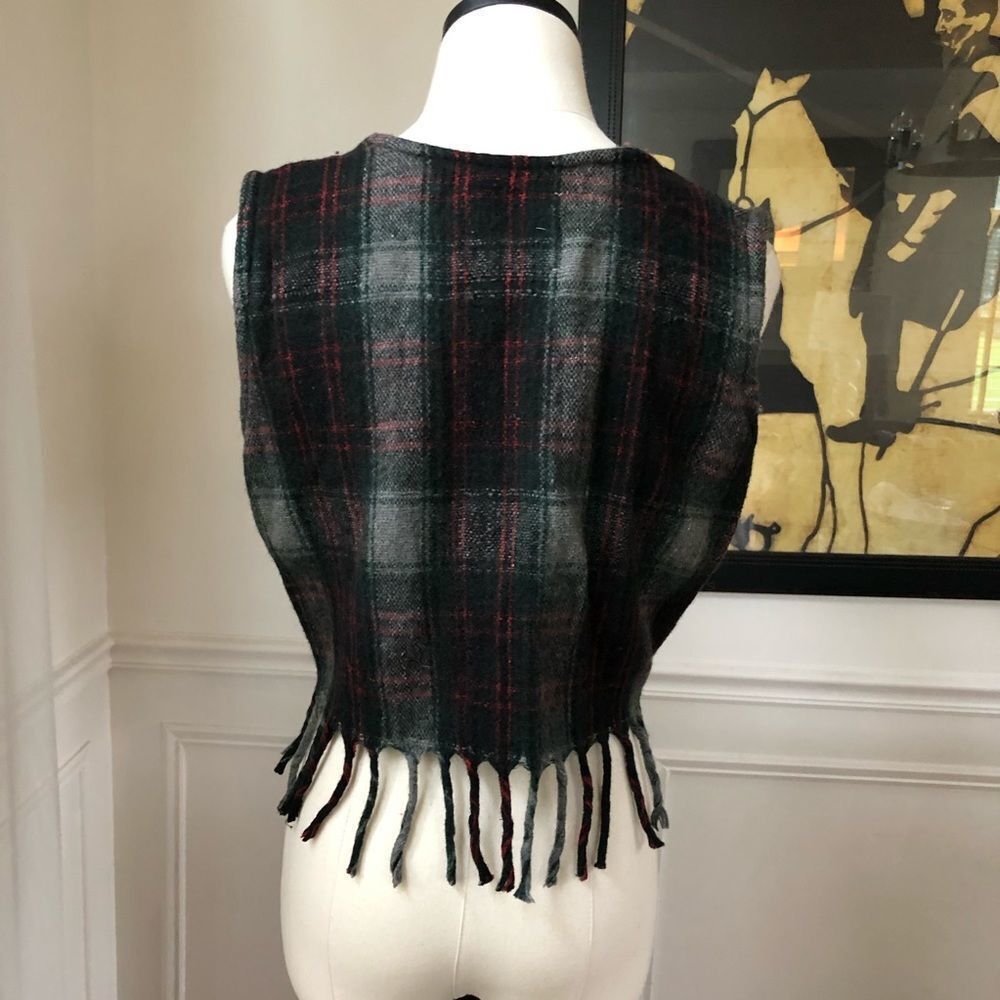 Vintage No Barriers Plaid Wool Fringe Crop Vest L - Picture 4 of 6